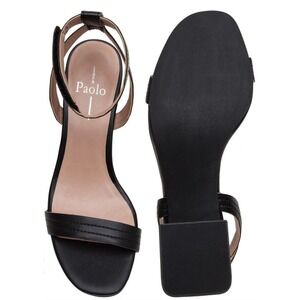 NWOT Linea Paolo‎ Womens Emmie Heeled Sandals 5M Leather Ankle Strap Black